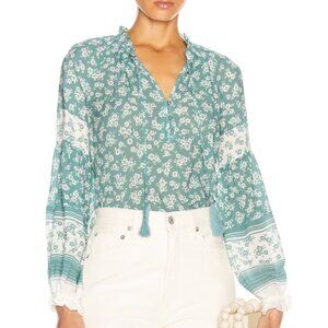 Veronica Beard 'Kalina' Floral-Print Stretch-Silk Top, Seaglass/Ivory